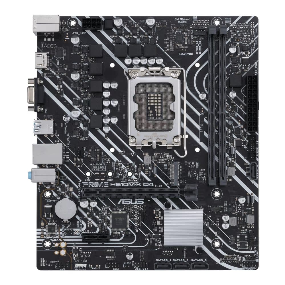 Asus PRIME H610M-K D4 Processorfamilj Intel, Processorsockel LGA1700, DDR4 DIMM, Minnesplatser 2, Stödda hårddiskgränssnitt SATA, M.2, Antal SATA-kont