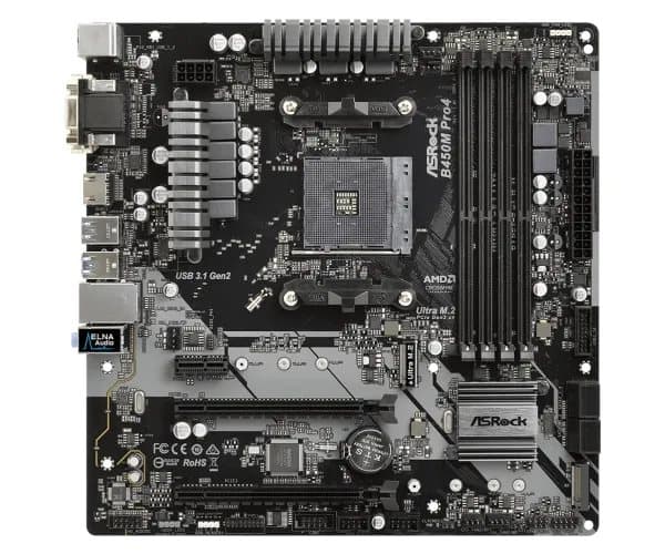 ASRock B450M Pro4 R2.0 - Hovedkort - micro ATX - Socket AM4 - AMD B450 Chipset - USB 3.2 Gen 1, USB-C Gen2, USB 3.2 Gen 2 - Gigabit LAN - innbygd gra