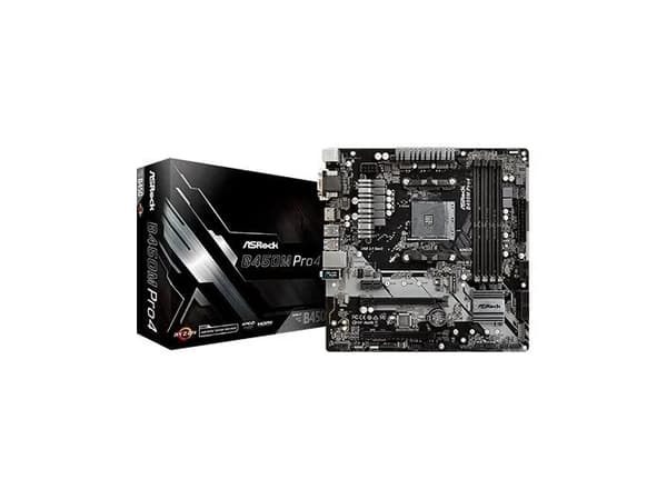 ASRock B450M Pro4 R2.0 - Hovedkort - micro ATX - Socket AM4 - AMD B450 Chipset - USB 3.2 Gen 1, USB-C Gen2, USB 3.2 Gen 2 - Gigabit LAN - innbygd gra