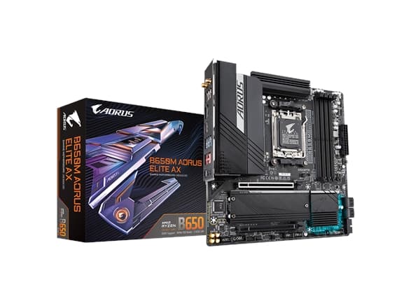 Gigabyte B650M AORUS ELITE AX - Moderkort - micro ATX - Socket AM5 - AMD B650 Chipuppsättning - USB 3.2 Gen 2, USB-C 3.2 Gen2, USB 3.2 Gen 1, USB-C 3