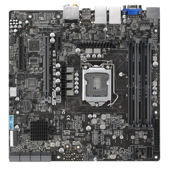 ASUS WS C246M PRO Workstation Mainboard (Micro-ATX, Intel Skylake / Skylake Refresh Series, LGA 1151-2, 4x DDR4 2666 MHz ECC, PCIe 3.0, SATA, M.2, NVM