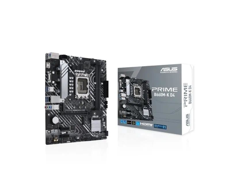 ASUS PRIME B660M-K D4 - Moderkort - micro ATX - LGA1700-uttag - B660 Chipuppsättning - inbyggda grafiken (CPU krävs) - HD-ljud (8 kanaler)