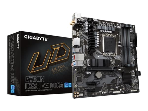 Gigabyte B760M DS3H AX DDR4 - 1.X - hovedkort - micro ATX - LGA1700-sokkel - B760 Chipset - USB-C 3.2 Gen2, USB 3.2 Gen 1 - 2.5 Gigabit LAN, Wi-Fi 6E