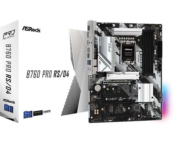 ASRock B760 PRO RS/D4 - Hovedkort - ATX - LGA1700-sokkel - B760 Chipset - USB 3.2 Gen 1, USB-C 3.2 Gen2, USB-C 3.2 Gen 1 - 2.5 Gigabit LAN - innbygd