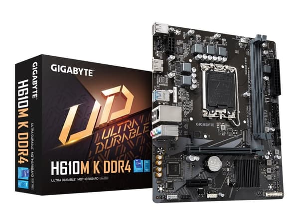 Gigabyte H610M K DDR4 - 1.0 - hovedkort - micro ATX - LGA1700-sokkel - H610 Chipset - USB 3.2 Gen 1 - Gigabit LAN - innbygd grafikk (CPU kreves) - HD