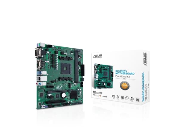 ASUS Pro A520M-C II/CSM - Moderkort - micro ATX - Socket AM4 - AMD A520 Chipuppsättning - USB 3.2 Gen 1 - Gigabit LAN - inbyggda grafiken (CPU krävs)