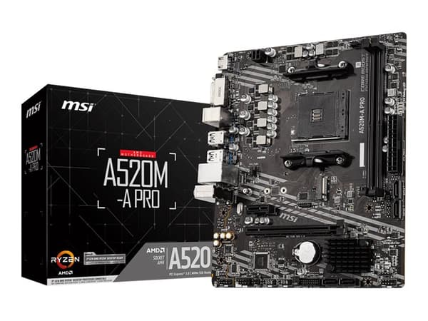 MSI A520M-A PRO - Hovedkort - micro ATX - Socket AM4 - AMD A520 Chipset - USB 3.2 Gen 1 - Gigabit LAN - innbygd grafikk (CPU kreves) - HD-lyd (8-kana