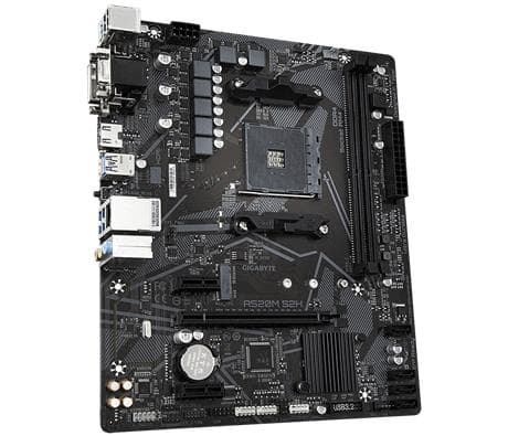 GIGABYTE A520M S2H bundkort - Understøtter AMD Ryzen 5000-serien AM4 CPU'er, 4+3 faser Pure Digital VRM, op til 5100 MHz DDR4 (OC), PCIe 3.0 x4 M.2,