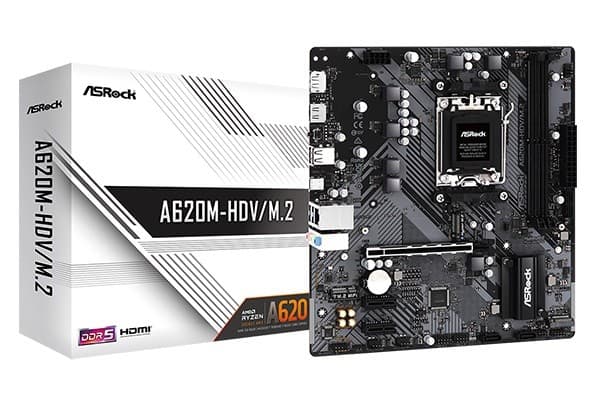 ASRock A620M-HDV/M.2 - Hovedkort - micro ATX - Socket AM5 - AMD A620 Chipset - USB 3.2 Gen 1, USB-C 3.2 Gen 1 - Gigabit LAN - innbygd grafikk (CPU kr