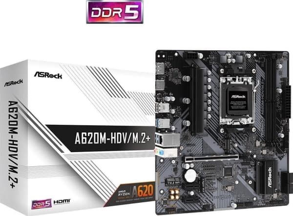 ASRock A620M-HDV/M.2 - Hovedkort - micro ATX - Socket AM5 - AMD A620 Chipset - USB 3.2 Gen 1, USB-C 3.2 Gen 1 - Gigabit LAN - innbygd grafikk (CPU kr