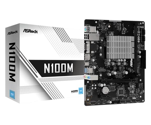 ASRock N100M - Hovedkort - micro ATX - Intel N-series N100 - USB 3.2 Gen 1, USB 3.2 Gen 2 - Gigabit LAN - innbygd grafikk - HD-lyd (8-kanalers)