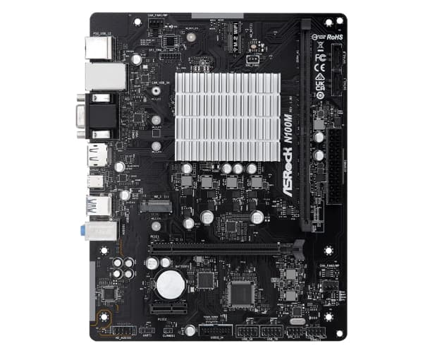 ASRock N100M - Hovedkort - micro ATX - Intel N-series N100 - USB 3.2 Gen 1, USB 3.2 Gen 2 - Gigabit LAN - innbygd grafikk - HD-lyd (8-kanalers)