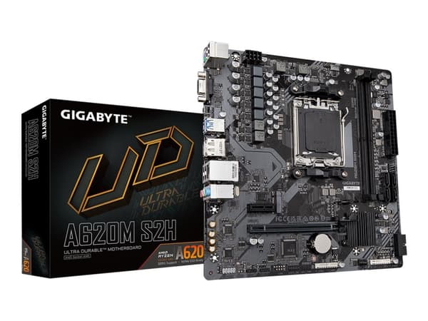 Gigabyte A620M S2H - Moderkort - micro ATX - Socket AM5 - AMD A620 Chipuppsättning - USB 3.2 Gen 1, USB-C 3.2 Gen 1 - Gigabit LAN - inbyggda grafiken