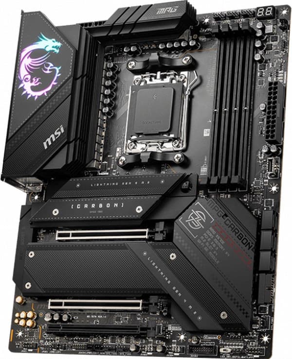 MSI MPG X670E CARBON WIFI - Emolevy - ATX - Socket AM5 - AMD X670 -piirisarja - USB 3.2 Gen 1, USB 3.2 Gen 2, USB-C Gen 2x2, USB-C 3.2 Gen2 - 2.5 Giga