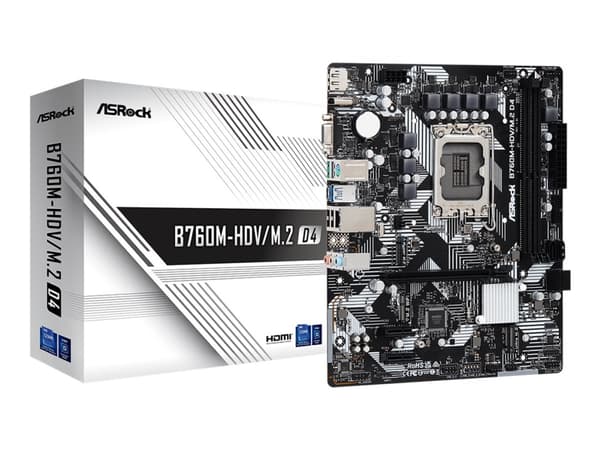 ASRock B760M-HDV/M.2 D4 - Hovedkort - micro ATX - LGA1700-sokkel - B760 Chipset - USB-C 3.2 Gen 1, USB 3.2 Gen 1 - Gigabit LAN - innbygd grafikk (CPU
