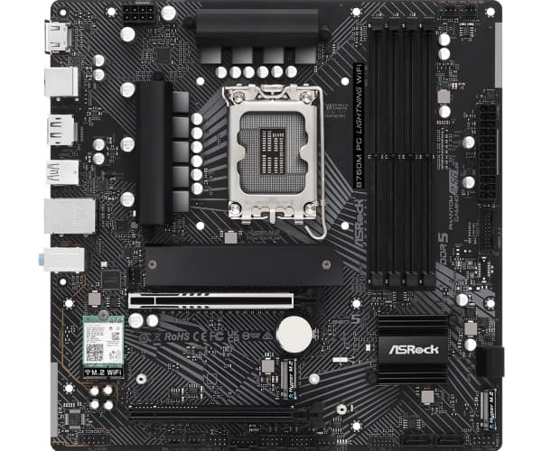 ASRock B760M PG LIGHTNING WIFI - Hovedkort - micro ATX - LGA1700-sokkel - B760 Chipset - USB-C 3.2 Gen 1, USB 3.2 Gen 1 - 2.5 Gigabit LAN, Wi-Fi, Blu