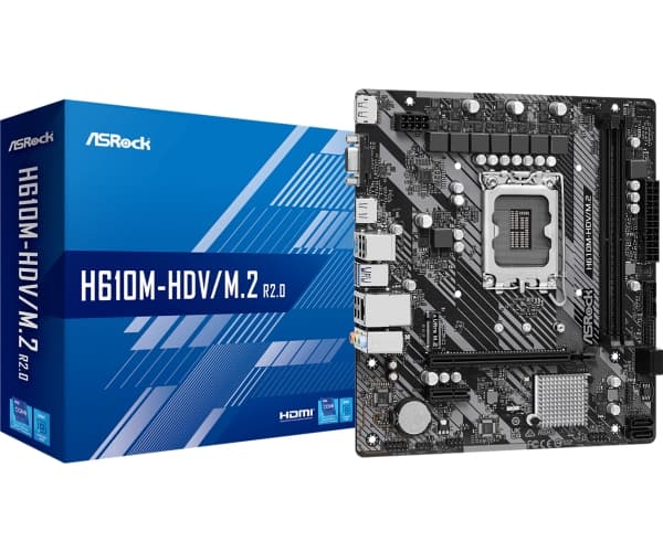 ASRock H610M-HDV/M.2 - 2.0 - hovedkort - micro ATX - LGA1700-sokkel - H610 Chipset - USB 3.2 Gen 1 - Gigabit LAN - innbygd grafikk (CPU kreves) - HD-