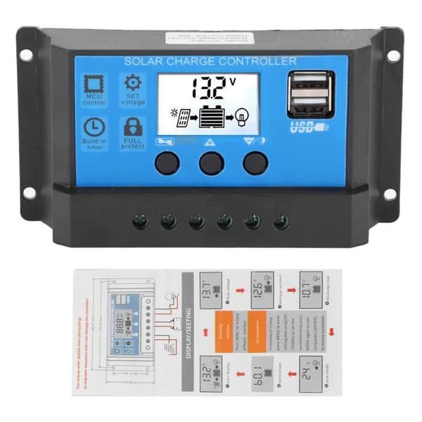 GOTOTOP Solar Controller 30A LCD Solar Charge Controller Auto Identifiering 12V 24V Fullständig PWM-kontroll