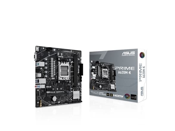 ASUS PRIME A620M-K - Hovedkort - micro ATX - Socket AM5 - AMD A620 Chipset - USB 3.2 Gen 1 - Gigabit LAN - innbygd grafikk (CPU kreves) - HD-lyd (8-k