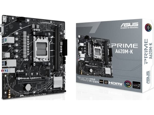 ASUS PRIME A620M-K - Hovedkort - micro ATX - Socket AM5 - AMD A620 Chipset - USB 3.2 Gen 1 - Gigabit LAN - innbygd grafikk (CPU kreves) - HD-lyd (8-k