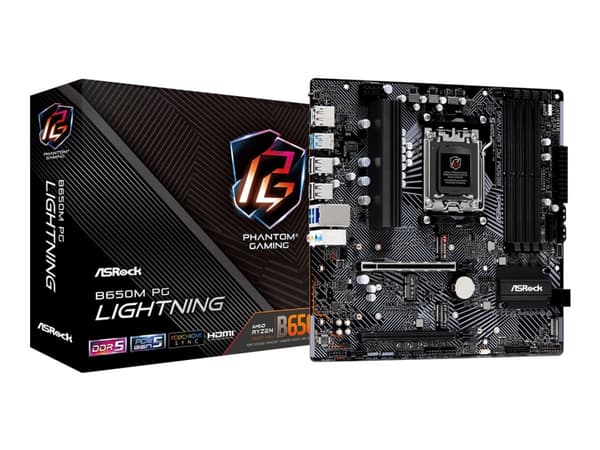 ASRock B650M PG Lightning - Hovedkort - micro ATX - Socket AM5 - AMD B650 Chipset - USB-C 3.2 Gen2, USB 3.2 Gen 2, USB 3.2 Gen 1, USB-C 3.2 Gen 1 - 2