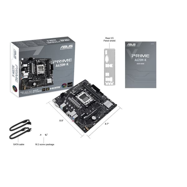 ASUS PRIME A620M-K - AMD - Socket AM5 - AMD Ryzen 5 7. generation - AMD Ryzen 7 7. generation - AMD Ryzen 9 7. generation - DDR5-SDRAM - 96 GB - Dual-