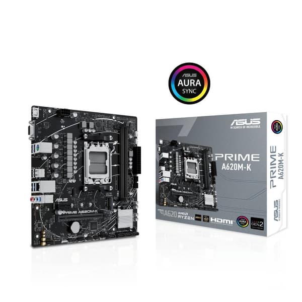 ASUS PRIME A620M-K - AMD - Socket AM5 - AMD Ryzen 5 7. generation - AMD Ryzen 7 7. generation - AMD Ryzen 9 7. generation - DDR5-SDRAM - 96 GB - Dual-