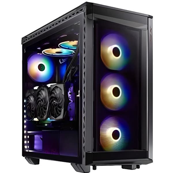 ADATA XPG BATTLECRUISER Super Mid-Tower PC-chassi, metallkonstruktion med glaspaneler, luftflödeskylning, modulärt verktygslöst, damm Svart