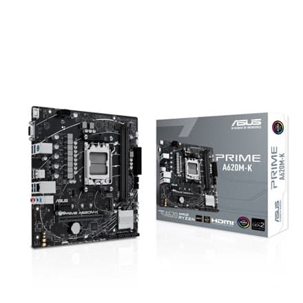 Asus | PRIME A620M-K | Processor family AMD | Processor socket AM5 | DDR5 DIMM | Memory slots 2 | Supported hard disk drive interfaces SATA, M.2 | Nu