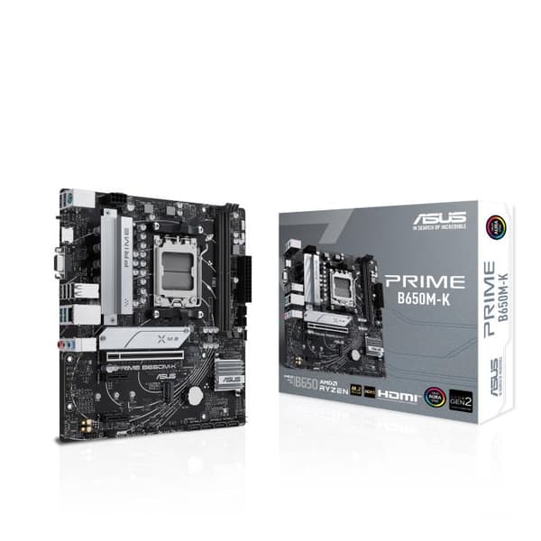 Asus | PRIME B650M-K | Processor family AMD | Processor socket AM5 | DDR5 | Supported hard disk drive interfaces SATA, M.2 | Number of SATA connectors