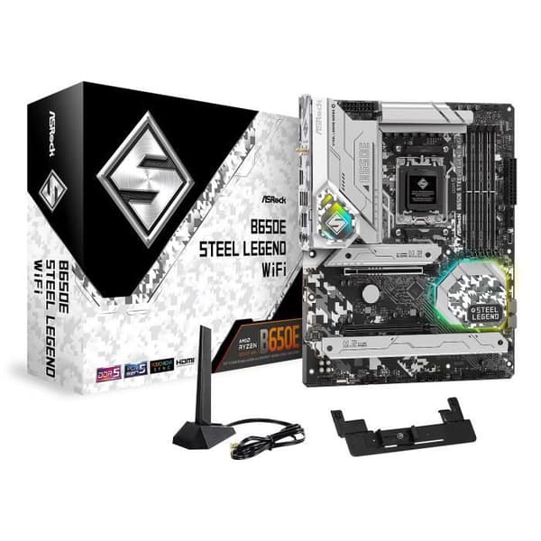 ASRock B650E Steel Legend WiFi - AMD B650E Socket AM5 ATX moderkort - 4x DDR5 - M.2 PCIe 5.0 - USB 3.1 - PCI-Express 5.0 16x - LAN