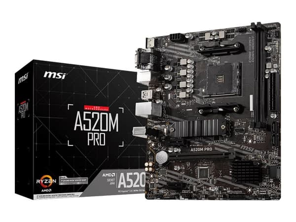 MSI A520M PRO - Moderkort - micro ATX - Socket AM4 - AMD A520 Chipuppsättning - USB 3.2 Gen 1 - Gigabit LAN - inbyggda grafiken (CPU krävs) - HD-ljud
