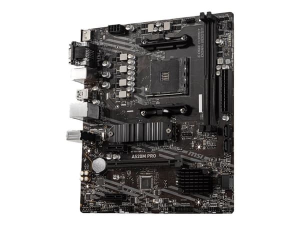 MSI A520M PRO - Moderkort - micro ATX - Socket AM4 - AMD A520 Chipuppsättning - USB 3.2 Gen 1 - Gigabit LAN - inbyggda grafiken (CPU krävs) - HD-ljud