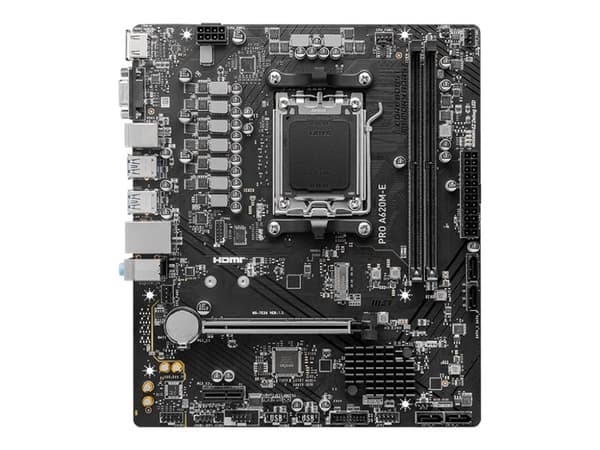MSI PRO A620M-E - Moderkort - micro ATX - Socket AM5 - AMD A620 Chipuppsättning - USB 3.2 Gen 1 - Gigabit LAN - inbyggda grafiken (CPU krävs) - HD-lj