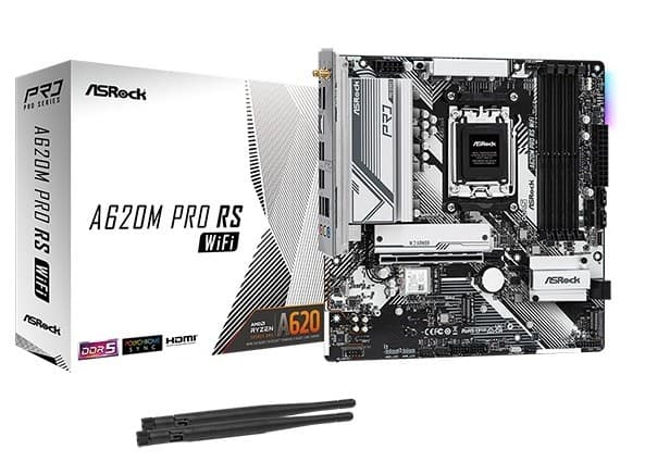 ASRock A620M PRO RS WIFI - Hovedkort - micro ATX - Socket AM5 - AMD A620 Chipset - USB 3.2 Gen 1, USB-C 3.2 Gen 1 - Gigabit LAN, Wi-Fi 6 - innbygd gr