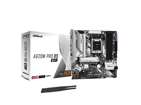ASRock A620M PRO RS WIFI - Hovedkort - micro ATX - Socket AM5 - AMD A620 Chipset - USB 3.2 Gen 1, USB-C 3.2 Gen 1 - Gigabit LAN, Wi-Fi 6 - innbygd gr