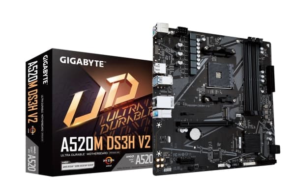 Gigabyte A520M DS3H V2, AMD, Stik AM4, 3. generasjon AMD Ryzen™ 3, 3. generasjon AMD Ryzen 5, 3. generasjon AMD Ryzen™ 7, 3...., Stik AM4, 128 GB, DD