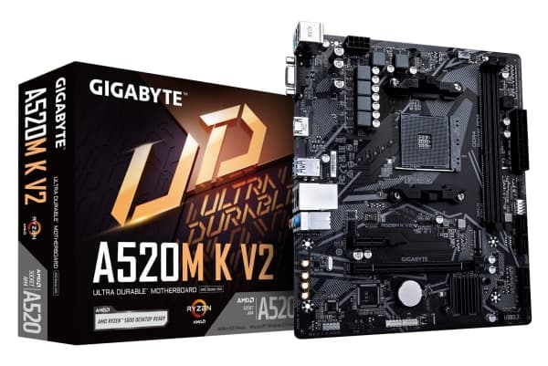 Gigabyte A520M K V2, AMD, Kanta AM4, AMD Ryzen™ 3, AMD Ryzen™ 5, AMD Ryzen™ 7, 3rd Generation AMD Ryzen™ 9, AMD Ryzen 9 5th Gen, Kanta AM4, DDR4-SDRA