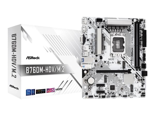 ASRock B760M-HDV/M.2 - Hovedkort - micro ATX - LGA1700-sokkel - B760 Chipset - USB-C 3.2 Gen 1, USB 3.2 Gen 1 - 2.5 Gigabit LAN - innbygd grafikk (CP