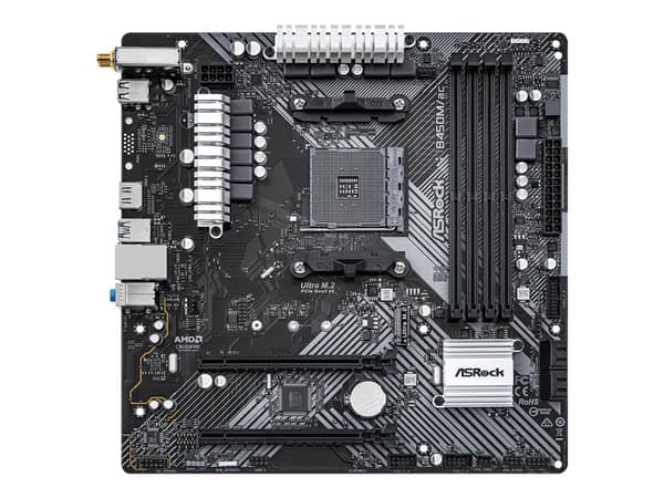 ASRock B450M/ac - 2.0 - hovedkort - micro ATX - Socket AM4 - AMD B450 Chipset - USB 3.2 Gen 1 - Wi-Fi, Bluetooth - innbygd grafikk (CPU kreves) - HD-