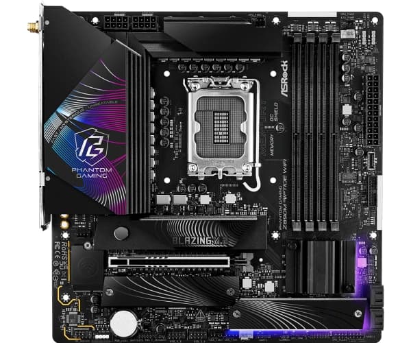 ASRock Phantom Gaming Z890M RIPTIDE WIFI - Hovedkort - micro ATX - LGA1851-sokkel - Z890 Chipset - USB4, USB 3.2 Gen 2, USB 3.2 Gen 1 - 5 Gigabit Eth