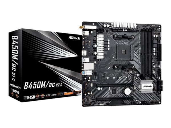 Asrock B450M/ac R2.0, AMD, Socket AM4, AMD Ryzen 2000-serien, AMD Ryzen 3000-serien, AMD Ryzen 4000-serien, AMD Ryzen 5000-serien, Socket AM4, DDR4-S