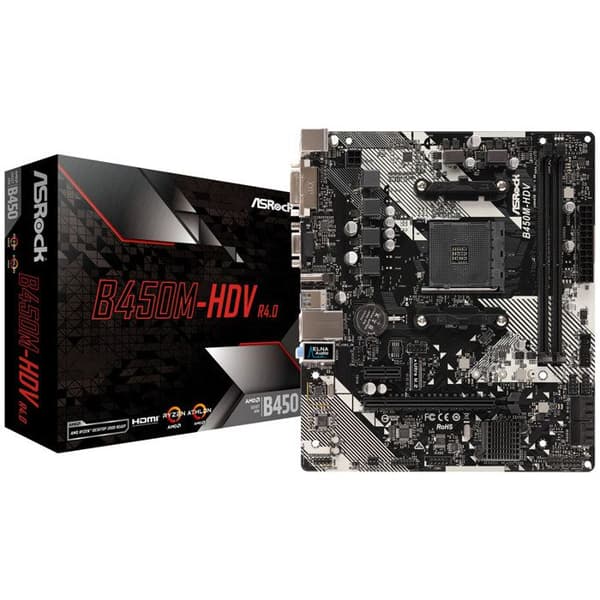 Moderkort - ASRock - B450M-HDV R4.0 - Socket AM4 - Micro ATX - 32 GB RAM max