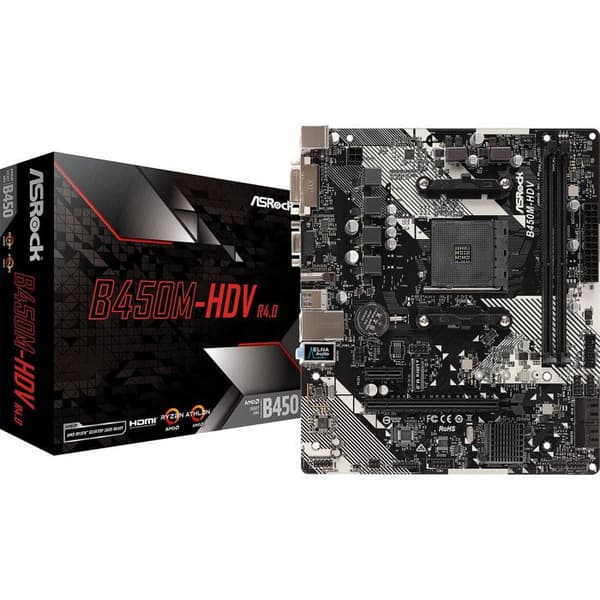 Moderkort - ASRock - B450M-HDV R4.0 - Socket AM4 - Micro ATX - 32 GB RAM max