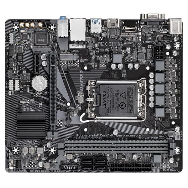 GIGABYTE H610M H V3 DDR4 bundkort - Understøtter Intel Core 14th CPU'er, 4+1+1 Hybrid Phases Digital VRM, op til 3200MHz DDR4, 1xPCIe 3.0 M.2, GbE LA