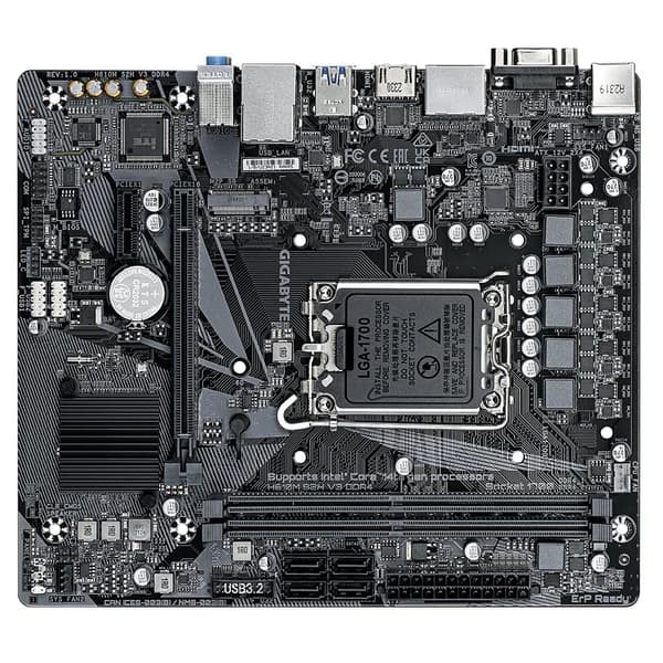 Gigabyte H610M S2H V3 DDR4 -emolevy - Tukee Intel Core 14th -suorittimia, 4+1+1 hybridi-digitaali-VRM:ää, jopa 3200 MHz:n DDR4-muistia, 1xPCIe 3.0 M.2