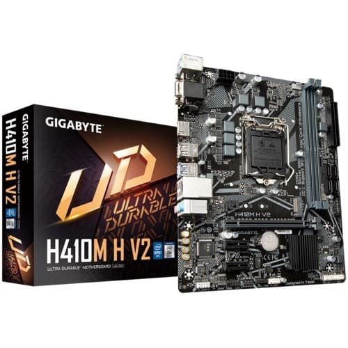 GIGABYTE H410M H V2 bundkort - Understøtter Intel Core 10. CPU'er, op til 2933 MHz DDR4 (OC), 1xPCIe 3.0 M.2, GbE LAN, USB 3.2 Gen 1