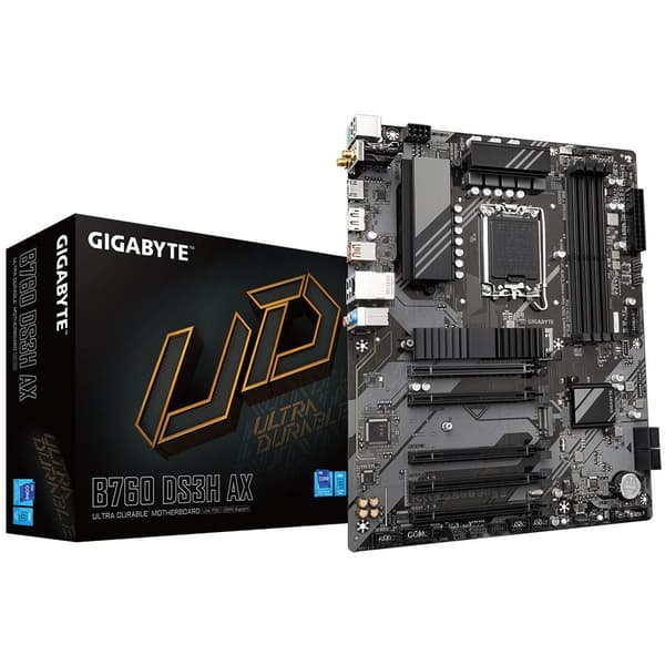 Gigabyte B760 DS3H AX Moderkort - Stöder Intel Core 14:e generationens processorer, 8+2+1 Phases Digital VRM, upp till 7600MHz DDR5 (OC), 2xPCIe 4.0 M