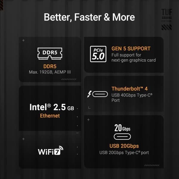 Moderkort - ASUS TUF GAMING Z890-PLUS WIFI - DDR5 - Integrerad WiFi - ATX