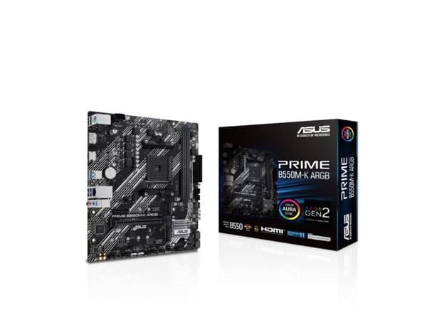 ASUS PRIME B550M-K ARGB - Moderkort - micro ATX - Socket AM4 - AMD B550 Chipuppsättning - USB 3.2 Gen 1 - Gigabit LAN - inbyggda grafiken (CPU krävs)